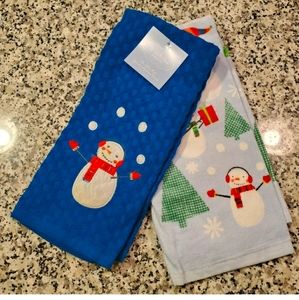 2 St Nicholas Sq Blue SNOWMEN Holiday Dish Towels